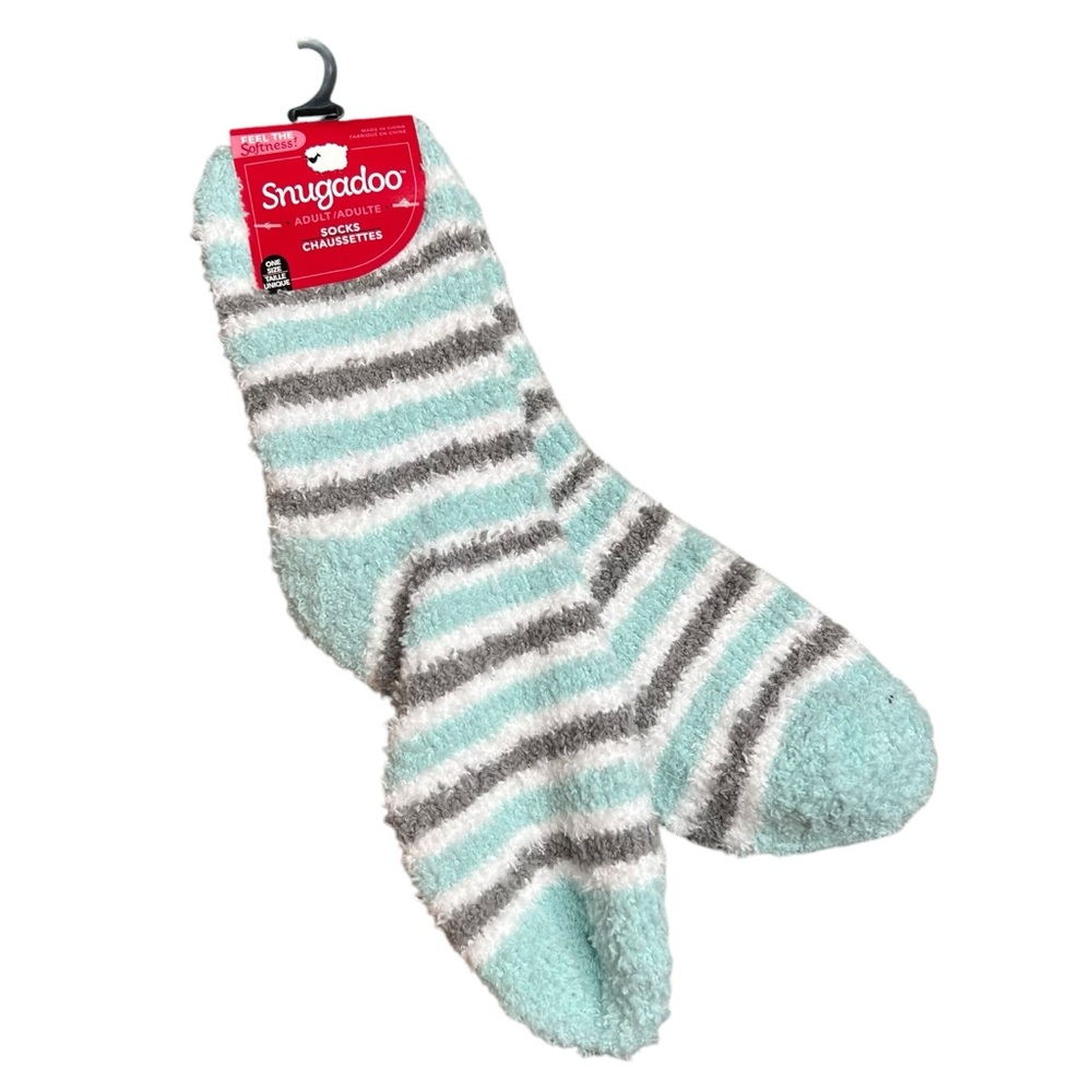 Snugadoo Adult Soft Fuzzy Socks Women's One Size‎ Striped Light Blue Gray Gift